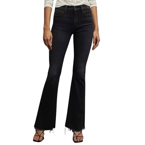 MOTHER Denim - Mother The Weekender Fray Jeans Womens 28 Black Flare Night Shadow Frayed Hem